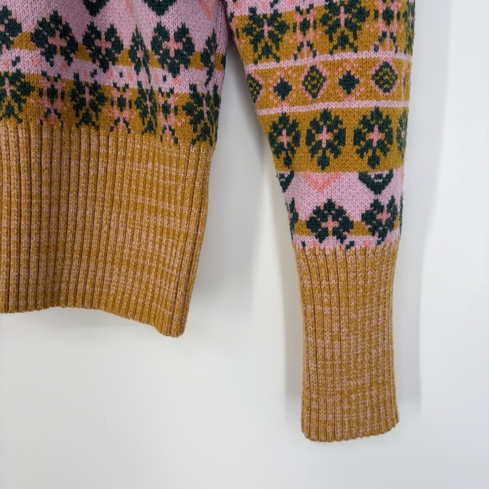VICI Bubble Sleeve Striped Sweater M Pink Green Nordic Fair Isle Crop Retro Cozy - Picture 4 of 10